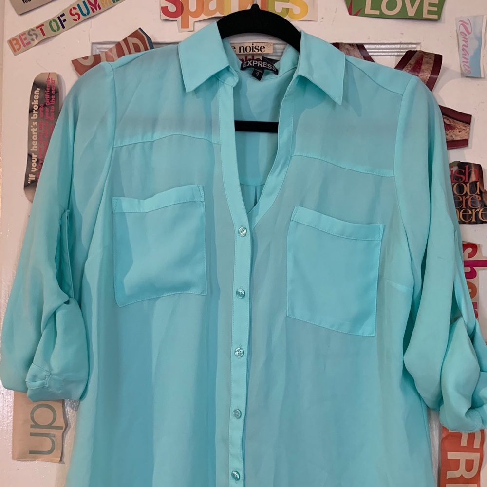 NWOT Express Teal Button Up V Neck Shirt